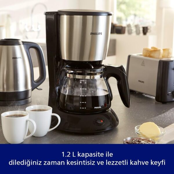 Philips Filtre Kahve Makinesi, 1,2 Lt Kapasite, Otomatik Kapanma, Cam Demlikli, Siyah ve Metal, HD7462/20